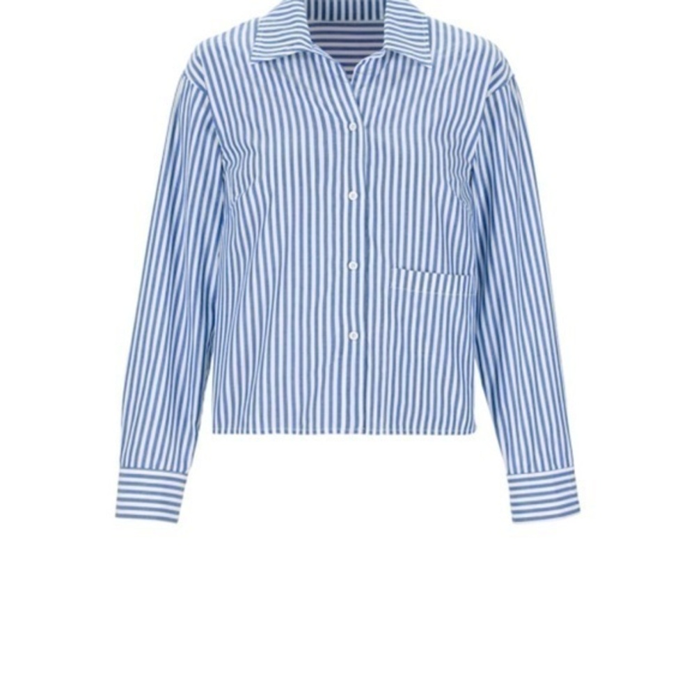 Cabi Prep School Shirt, #6085, Size M, Royal Blue/White stripes front pocket